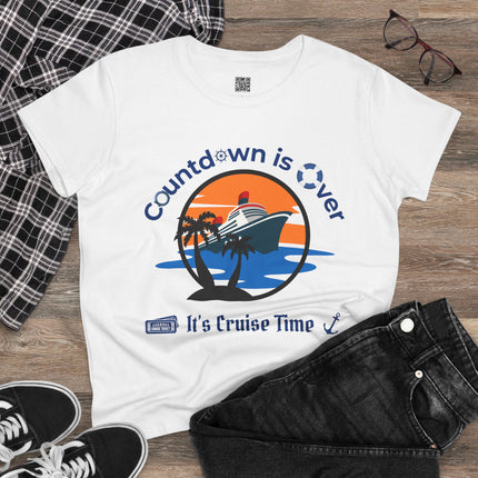 Countdown Is Over, It's Cruise Time Women's Cotton Tee, Vacation T-Shirt, Cruise Set, Travel Apparel