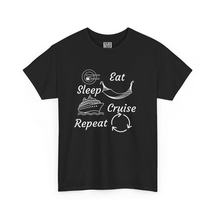 Eat, Sleep, Cruise, Repeat Unisex Heavy Cotton Tee - Soft and Comfortable Casual Shirt, Perfect for Everyday Wear, Gifts, and Celebrations