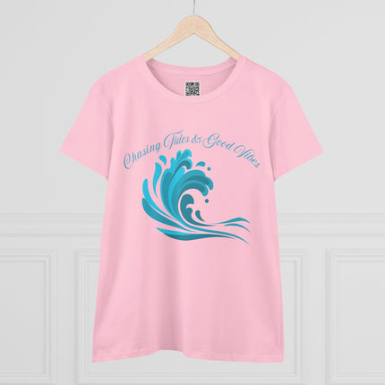 Chasing Tides and Great Vibes Women's Tee, Ocean Vibe Cotton Shirt, Beach Lover Gift, Summer Tee, Casual Everyday Wear, Tide Chaser Top