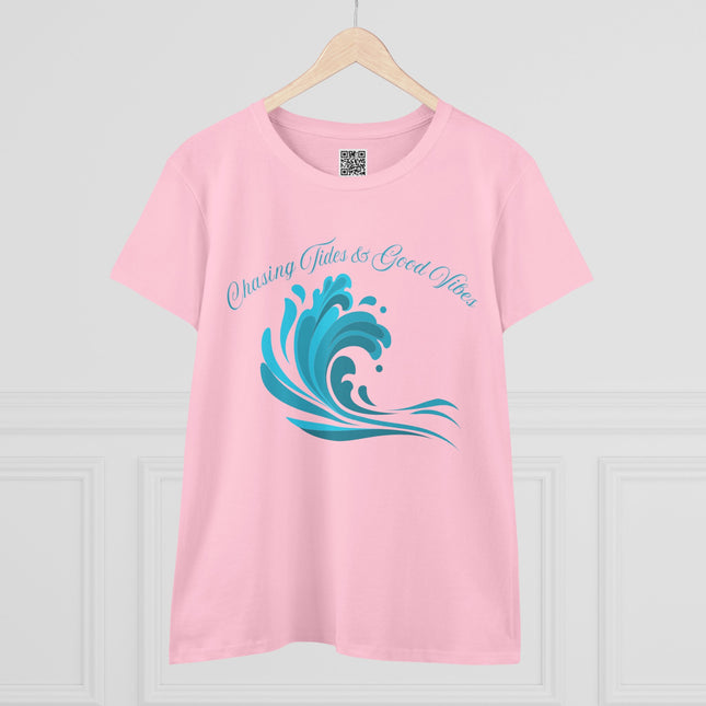 Chasing Tides and Great Vibes Women's Tee, Ocean Vibe Cotton Shirt, Beach Lover Gift, Summer Tee, Casual Everyday Wear, Tide Chaser Top