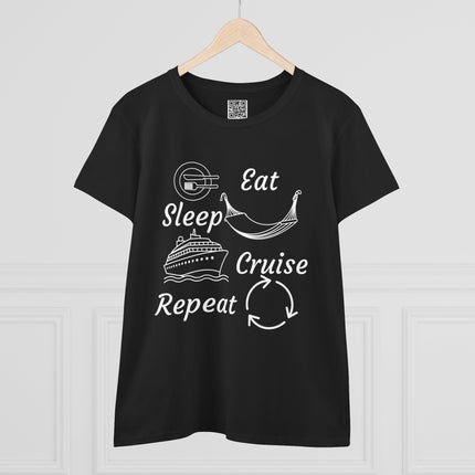Eat, Sleep, Cruise, Repeat Women's Cotton Tee - Soft and Comfortable Casual Shirt, Perfect for Everyday Wear, Gifts, and Celebrations