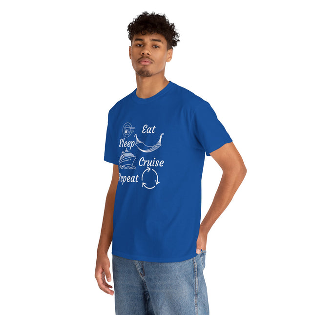 Eat, Sleep, Cruise, Repeat Unisex Heavy Cotton Tee - Soft and Comfortable Casual Shirt, Perfect for Everyday Wear, Gifts, and Celebrations