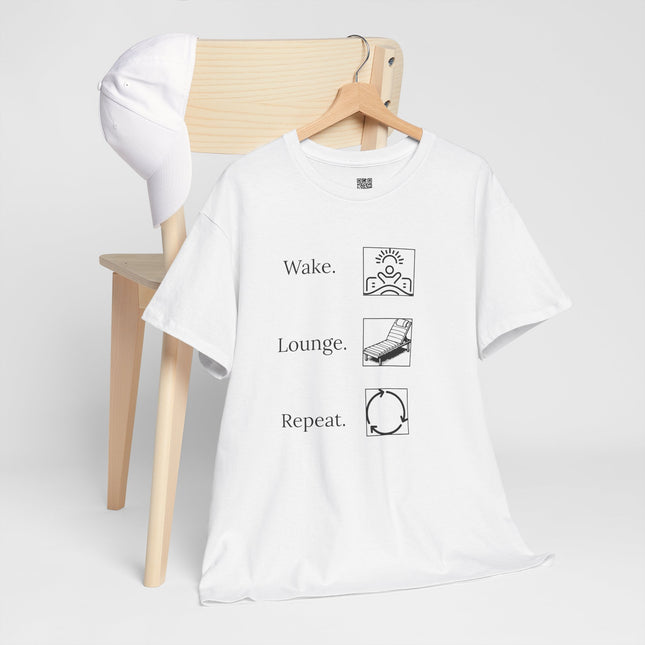 Wake, Lounge, Repeat Vacation Shirt, Unisex Heavy Cotton Tee - Casual Wear