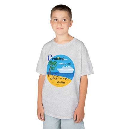Cruisin' through Life One Port at a Time Youth Unisex Heavy Cotton Tee - Beach Vibes T-Shirt, Summer Vacation Shirt, Travel Tee, Nautical Graphic Tee, Cruise Lover Gift