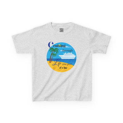 Cruisin' through Life One Port at a Time Youth Unisex Heavy Cotton Tee - Beach Vibes T-Shirt, Summer Vacation Shirt, Travel Tee, Nautical Graphic Tee, Cruise Lover Gift