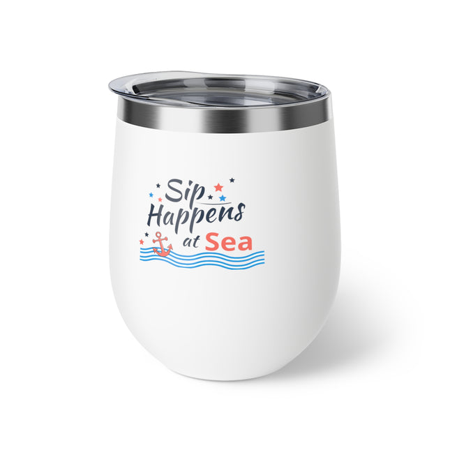 12oz Insulated Wine Tumbler — "Sip Happens at Sea" Copper Vacuum Cup