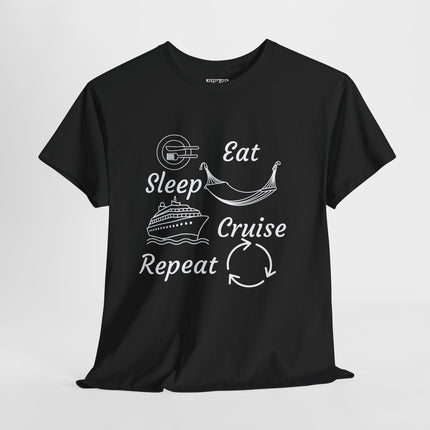 Eat, Sleep, Cruise, Repeat Unisex Heavy Cotton Tee - Soft and Comfortable Casual Shirt, Perfect for Everyday Wear, Gifts, and Celebrations