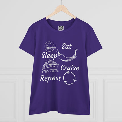 Eat, Sleep, Cruise, Repeat Women's Cotton Tee - Soft and Comfortable Casual Shirt, Perfect for Everyday Wear, Gifts, and Celebrations