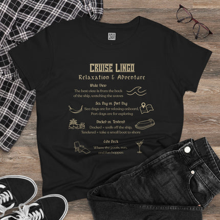 Cruise Lingo Adventure and Relaxation Women's Cotton Tee, Vacation Shirt, Travel Apparel, Summer Outfit, Gift for Adventurers, Cruise Enthusiast T-Shirt