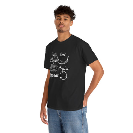 Eat, Sleep, Cruise, Repeat Unisex Heavy Cotton Tee - Soft and Comfortable Casual Shirt, Perfect for Everyday Wear, Gifts, and Celebrations