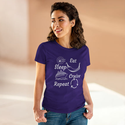Eat, Sleep, Cruise, Repeat Women's Cotton Tee - Soft and Comfortable Casual Shirt, Perfect for Everyday Wear, Gifts, and Celebrations