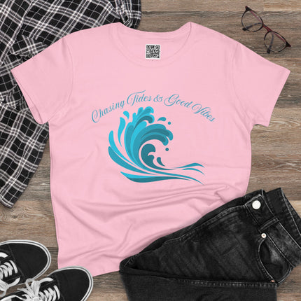Chasing Tides and Great Vibes Women's Tee, Ocean Vibe Cotton Shirt, Beach Lover Gift, Summer Tee, Casual Everyday Wear, Tide Chaser Top