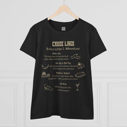 Cruise Lingo Adventure and Relaxation Women's Cotton Tee, Vacation Shirt, Travel Apparel, Summer Outfit, Gift for Adventurers, Cruise Enthusiast T-Shirt