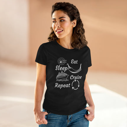 Eat, Sleep, Cruise, Repeat Women's Cotton Tee - Soft and Comfortable Casual Shirt, Perfect for Everyday Wear, Gifts, and Celebrations