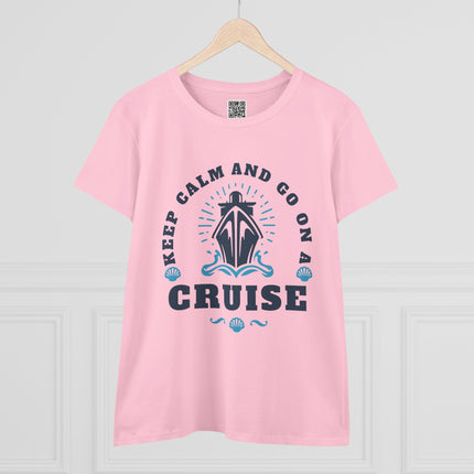 Stay Calm and Go on a Cruise Women's Tee, Cruise-Themed Women's Midweight Cotton Tee, Vacation Wardrobe Essential, Travel Shirt, Summer Outfit