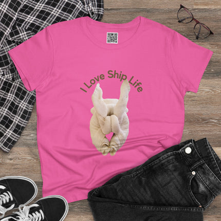 I Love Ship Life Towel Animal Cruise Women's 100% Cotton Tee, Casual Everyday Wear