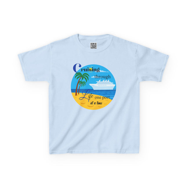 Cruisin' through Life One Port at a Time Youth Unisex Heavy Cotton Tee - Beach Vibes T-Shirt, Summer Vacation Shirt, Travel Tee, Nautical Graphic Tee, Cruise Lover Gift