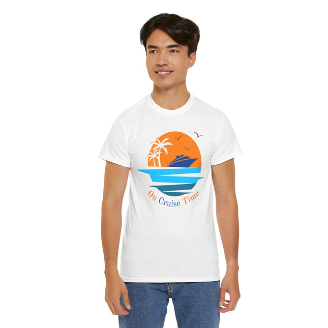 On Cruise Time 100% Heavy Cotton Unisex Tee, Cruise Vibes Tee, Summer Vacation Shirt,  Cruise Set