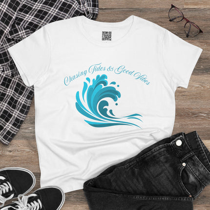 Chasing Tides and Great Vibes Women's Tee, Ocean Vibe Cotton Shirt, Beach Lover Gift, Summer Tee, Casual Everyday Wear, Tide Chaser Top