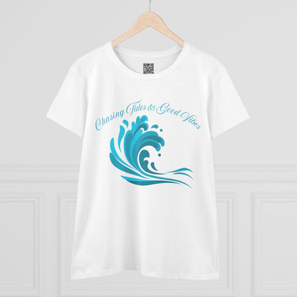 Chasing Tides and Great Vibes Women's Tee, Ocean Vibe Cotton Shirt, Beach Lover Gift, Summer Tee, Casual Everyday Wear, Tide Chaser Top