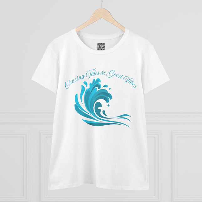 Chasing Tides and Great Vibes Women's Tee, Ocean Vibe Cotton Shirt, Beach Lover Gift, Summer Tee, Casual Everyday Wear, Tide Chaser Top
