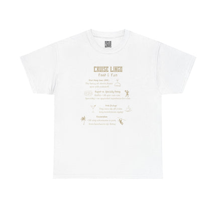 Cruise Lingo Food and Fun Unisex Heavy Cotton Tee with Fun Cruise Theme, Perfect for Summer Vacations, Beach Parties, Travel Enthusiasts, Unique Gift Idea