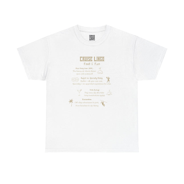 Cruise Lingo Food and Fun Unisex Heavy Cotton Tee with Fun Cruise Theme, Perfect for Summer Vacations, Beach Parties, Travel Enthusiasts, Unique Gift Idea