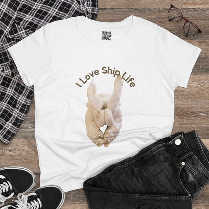 I Love Ship Life Towel Animal Cruise Women's 100% Cotton Tee, Casual Everyday Wear
