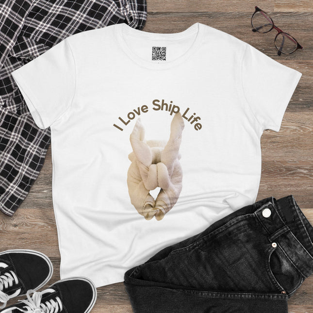 I Love Ship Life Towel Animal Cruise Women's 100% Cotton Tee, Casual Everyday Wear
