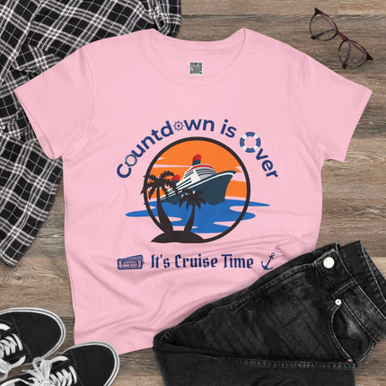 Countdown Is Over, It's Cruise Time Women's Cotton Tee, Vacation T-Shirt, Cruise Set, Travel Apparel