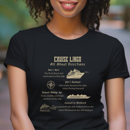 Cruise Lingo: All About Directions 10% pre-shrunk Cotton Tee - Navigate Life with Style, Perfect for Travelers, Adventure Seekers, Casual Wear, Cruise Vacation