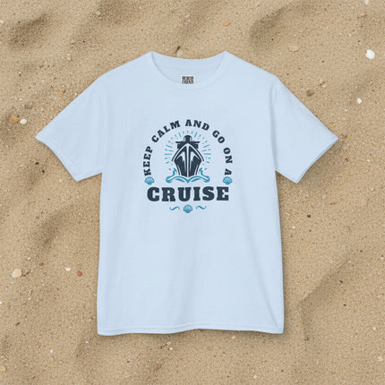 blue t-shirt with 'Keep Calm and Go on a Cruise' text and graphic.