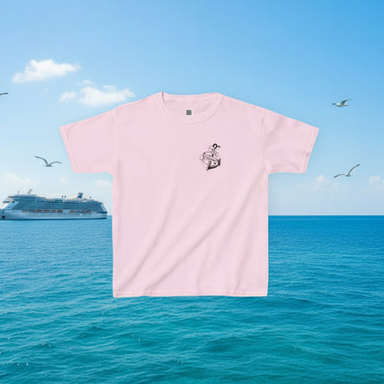 Pink t-shirt with a small personalized anchor graphic 