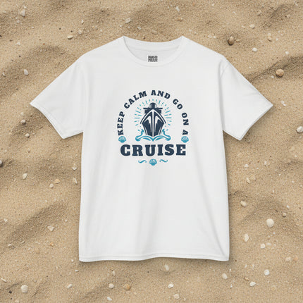 gray t-shirt with 'Keep Calm and Go on a Cruise' text and graphic.