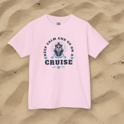 pink t-shirt with 'Keep Calm and Go on a Cruise' text and graphic.